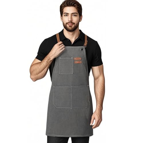 Krmoau Tablier de Travail | Tabliers Cuisine Chef,Imperméable avec 3 Poches pour Cuisine Barbecue Boulangerie Atelier Jardinage
