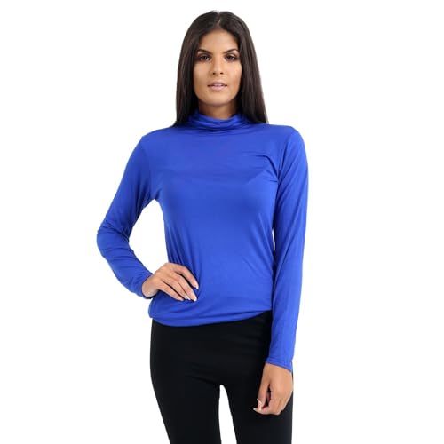 Camiseta manga larga cuello redondo transpirable mujer azul real lisa media estación 40-42