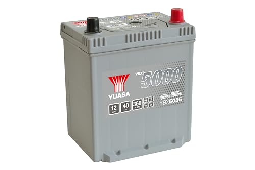 Yuasa YBX5056 Batterie de voiture haute performance sans entretien 12 V 40 Ah 360 CCA Argenté