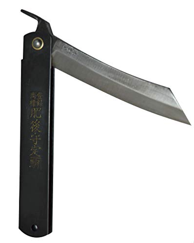 HIGO NO KAMI Couteau de Poche Pliant Artisanal Japonais Warikomi Acier au Carbone SK Manche Noir Fait Main au Japon par Nagao Kanekoma HRC 60 (Lame 8.5 cm) – vue 3