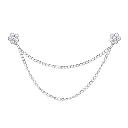 Image of Pearl Brooch Pins Tassel Chain Brooch Collar Pins Lapel Pins for Men Women Dress Shirt Collar Chain Suit Collar Brooch Hanging Chain Lapel Pin for Men Suits Tuxedo Shirt Accessories