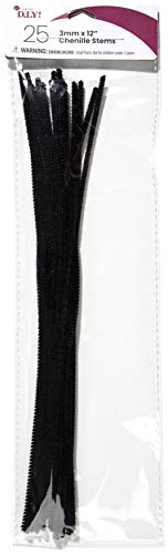 Cousin DIY Black Chenille Stem Pipe Cleaners, 3mm x 12 inch, 25 Pack