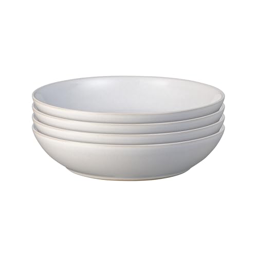 Denby - Elements Stone White Pasta Bowls Set of 4 - Dishwasher Microwave Safe Crockery 1050ml 22cm - White Ceramic Stoneware Tableware - Chip & Crack Resistant