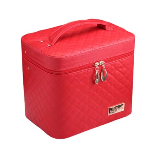 RoastMe メイクボックス コスメボックス 大容量 化粧箱 収納ケース 小物入 ミラー付 (レッド)