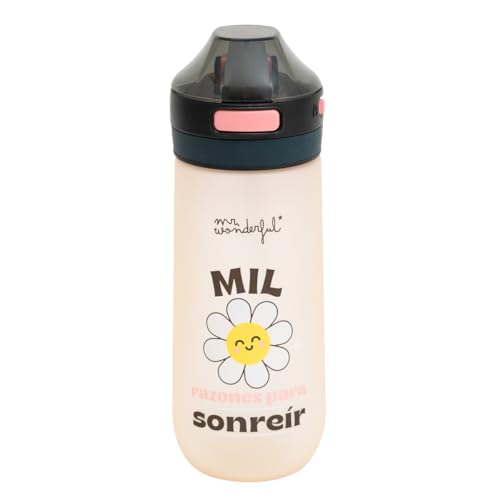 Mr. Wonderful - Botella Margarita - Mil razones para sonreír - Botella de Tritán libre de BPA - Botella con Cierre Hermético y muy Ligera - Capacidad 600 ml