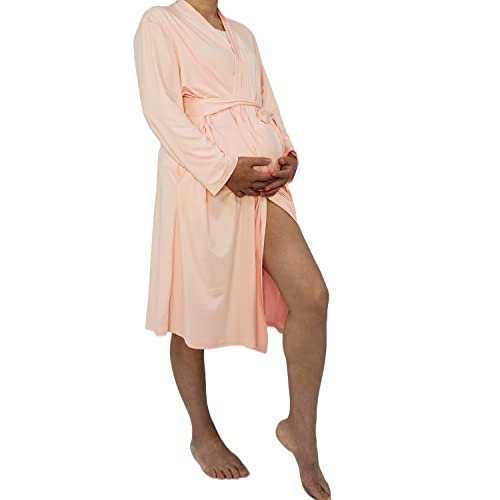 Image of SUFEINI Maternity Robe and Matching Baby Swaddle Blanket Set, Mommy Robe with Receiving Blanket Girls Boys Sleepwear