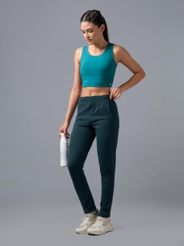 Image of TECHNOSPORT Women's Solid Straight Fit Track Pants with 4-Way Stretch, Moisture-Wicking Fabric, Mid-Rise Drawstring Waist & Pockets for Gym, Running, Workout and Everyday Athleisure