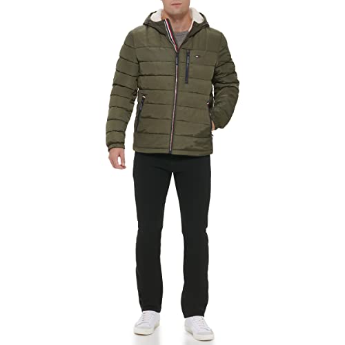 Image of Tommy Hilfiger Men's Midweight Sherpa Lined Hooded Water Resistant Puffer Jacket