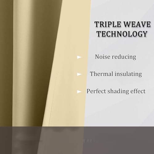 Image of THE LINEN COMPANY Extra Long Back Loop Curtains | Blackout Hall Door Curtains | Thermal Insulated Room Darkening Curtains Set of 2 Panels - Light Beige, 10 Feet
