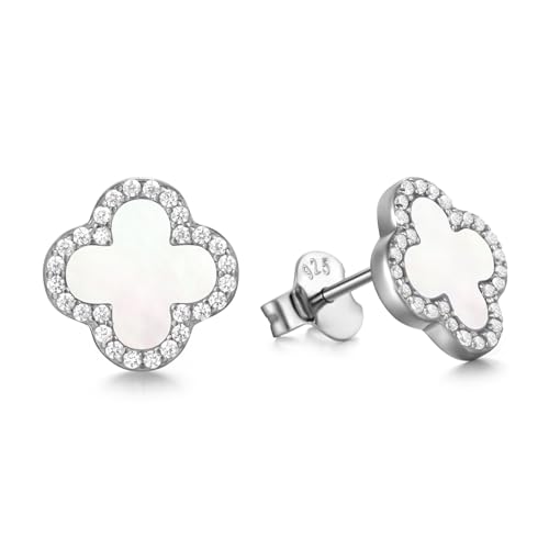 Evensee Large Four Leaf Clover Stud Earrings 925 Sterling Silver