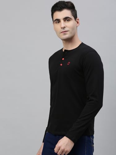 Image of Urbano Fashion Men's Solid Henley Neck Slim Fit Full Sleeve Cotton T-Shirt