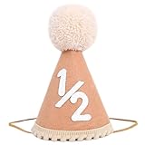 SYESQL Baby Half Birthday Cone Hat - Baby 1/2 Birthday Hat, Six Months Party Hat Outfit, Half Way to One Party Supplies (1/2 Cone Hat Brown)
