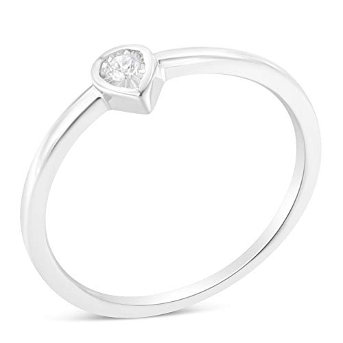 Haus of Brilliance .925 Sterling Silver 1/20 Carat Diamond Teardrop Pear-Shaped Miracle Set Petite Fashion Promise Ring (J-K Color, I1-I2 Clarity) - Size 6