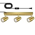 Plug-in Track Lighting LED, Track Light Fixtures Ceiling, Gold 3-Light Track Light for Kitchen, 3 Way Ceiling Spotlight, Rotatable Wall Mount Light Head for Bedroom Hallway, Bulb Not Included