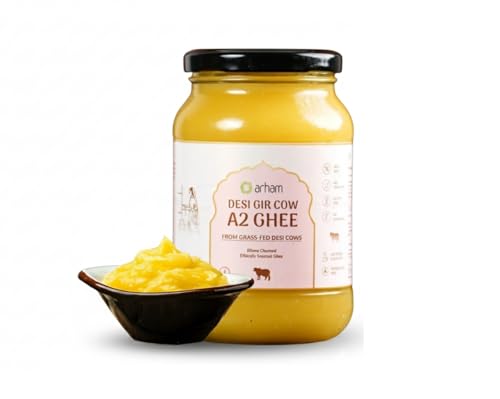 Image of Arham Organic A2 Gir Cow Ghee 500ml | Curd-Churned Cultured Bilona Method | Pure & Natural Desi Ghee | Grass-Fed | Immunity & Gut Health | Cruelty-Free | Lab Tested | Glass jar