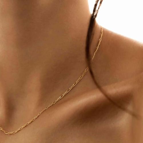 Krfy Gold Chain Necklace for Women Trendy - 925 Sterling Silver Clasp Dainty Choker Necklace 14K Gold Plated 14/16/18/20 inch Thin Simple Box Figaro Chain Herringbone Necklace Gold Jewelry for Women4