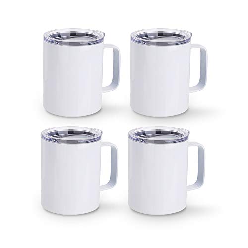Pyd Life Sublimation Mugs Blank Stainless Steel Coffee Tumbler 10 Oz White Double Walled Coffee Camping Mugs With Handle And Lid For Cricut Mug Press Machine Heat Transfer Print 4 Pack #TOP11