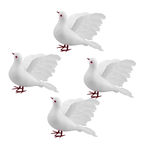 TOPPERFUN Künstliche Weiße Tauben Figur mit Ausgebreiteten Flügeln Realistische Friedenstauben Dekoration für Hochzeiten Pflanzenarrangements und Eventdeko 4 Stück