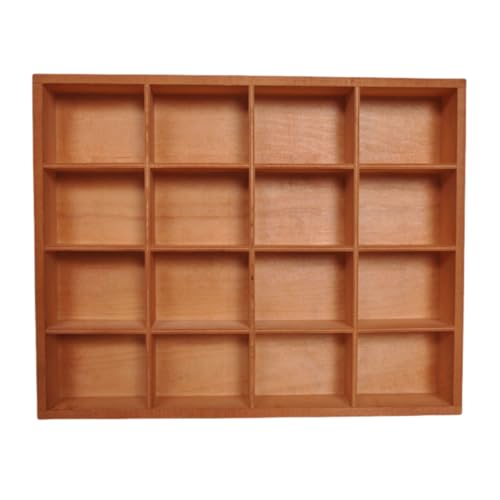 1 Pcs 13.4''x10.6''x2'' Wooden Storage Divider Box Showcase Display Box Organization Tabletop Box with 16 Compartments for Home Craft Office Kitchen Storage (Vintage Color)