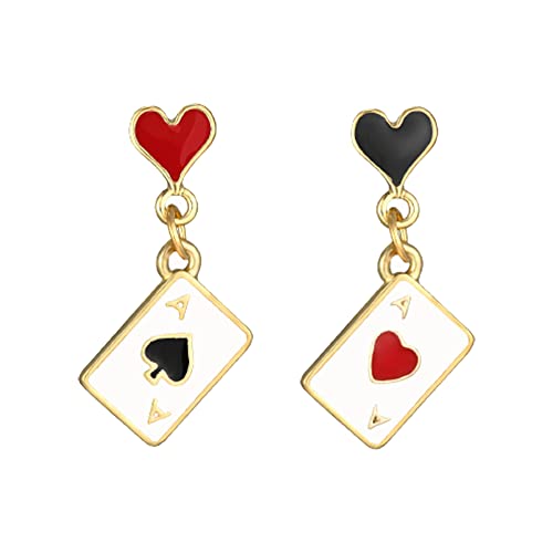 CSIYANJRY99 Queen of Hearts Earrings for Women Red Heart Poker Clock Drop Earrings Asymmetric Queen of Hearts Costume Women Accessories