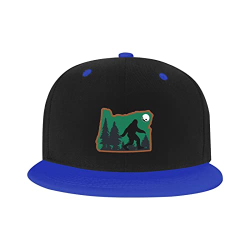 Oregon Bigfoot Sasquatch Children Flat Brim Contrast Hip Hop Hat Big Kid Flat Bill Adjustable Snapback Sport Cap Blue