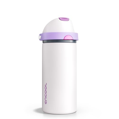 Image of Insulated Water Bottle with Straw - Encool Stainless Steel Water Bottle with Push Button Lid, Leak-Proof & BPA-Free, Keeps Cold for 24 Hours for Sports, Travel, Gym (18 oz, Oyster Pink)