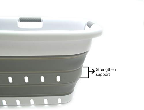 Image of SAMMART 41L (10.8 gallon) Set of 2 Collapsible 3 Handled Plastic Laundry Basket-Foldable Pop Up Storage Container /Organizer-Space Saving Hamper /Basket (2, White /Grey)