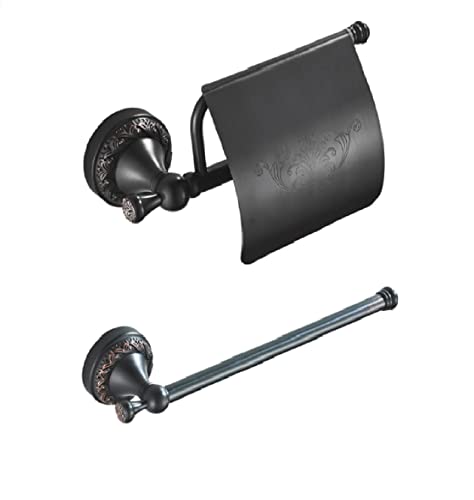 milkcat タオル掛け トイレットペーパーホルダー アンティーク ブラック 真鍮製 バスルーム お揃いセット