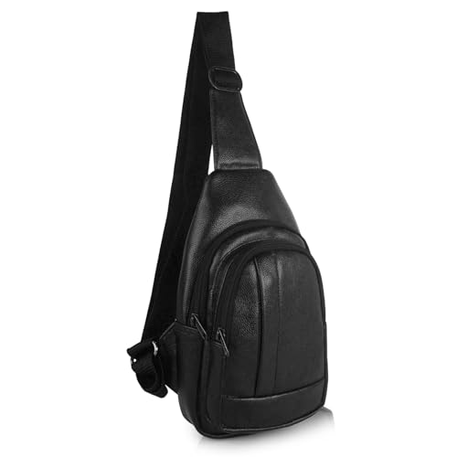 Image of Half Moon Echelon Crossbody Sling Bag for Men Slim Vegan Leather Chest Bag for Men Women for Upto 8-inch iPad Small Shoulder Side Bag Water-resistant Mobile Passport Bag Travel Office