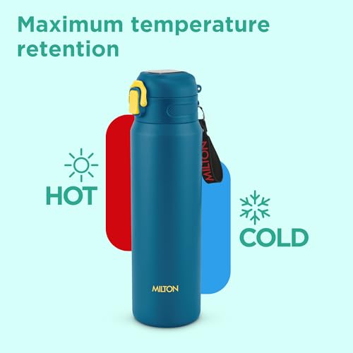Image of Milton Swing 900 Thermosteel Water Bottle 770 ml with One Touch Safety Lock, Long Hours Hot and Cold, Leak Proof Lid, ISI Certified I Vacuum Insulated I for Office, Gym, School I Blue