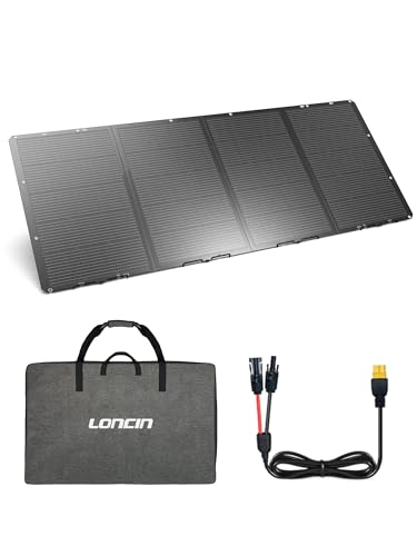 Loncin ソーラーパネル 400W 高出力 太陽光パネル/ソーラーチャージャー/ポータブル電源充電用 角度調整可能 単結晶ETFE材料+23%高効率 IP67防塵防水対応 収納バッグ+スタンド付き 携帯便利 アウトドア キャンプ 車中泊 節電/停電対策 防災グッズ バックアップ電源用 EP1650/350/600対応 ES-400W - Loncin - 商品画像