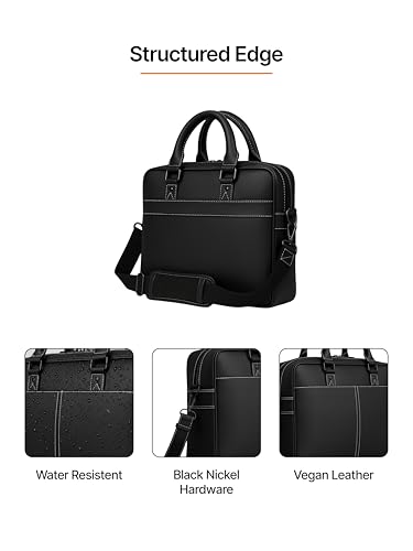 Image of Vegan Leather Laptop Messenger Bag for Men & Women | 15.6 Inch Office Shoulder Bag with Padded Laptop Compartment Multi-Pocket Work Satchel Adjustable Strap Business Bag | Alls