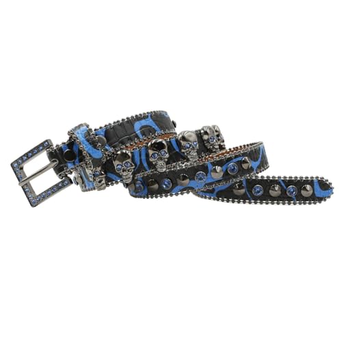 Shining Skull Head Rhinestones Studded Belt For Women & Men, Punk Style Western Leather Belt for Jeans & Pants