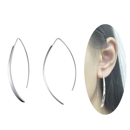 Long Pull Through Earrings Curve Earrings Sterling Silver Earrings for Women Minimalist Earrings Hypoallergenic Threader Earrings Silver Dangle Earrings for Women Trendy