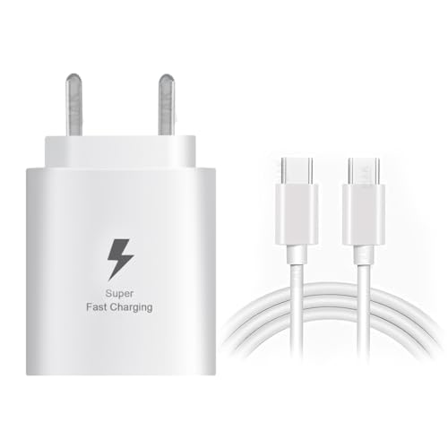 Image of MAK 25W Charger with Cable for Samsung Galaxy A73 5G Type C Charger Adapter Compatible with Galaxy A73 Charger, 25 Watt USB Type C to C Pd Charging Adapter C Type, White