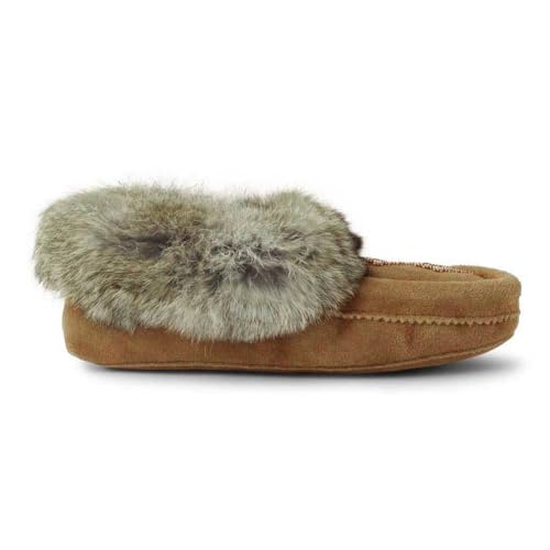 Image of Manitobah Tipi Moccasin - Womens Indoor Slipper, Fleece-Lined, Suede Leather, Rabbit Fur Trim