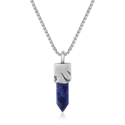 COAI Collar Vintage para Hombre, Collar de Sodalita Azul con Colgante de Piedras Semipreciosas 55cm