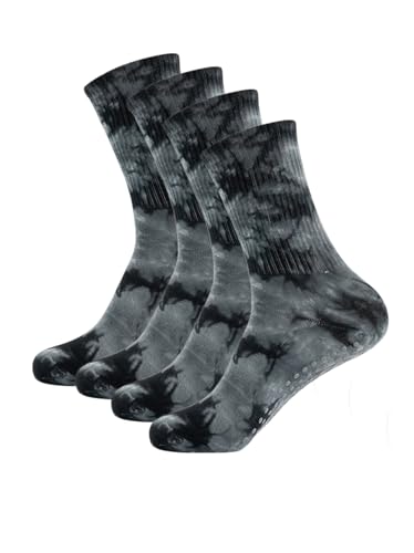 Gerrit 4 Pairs,Tie Dye Yoga Socks,Yoga Socks for Women,Anti-skid Socks, Ideal for Pilates, Pure Barre, Ballet, Dance, Barefoot Workout (Tie Dye Black), Medium-Large