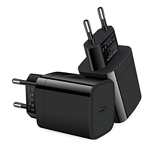 Adaptador USB C, adaptador de enchufe europeo, paquete de 20 W, adaptador de corriente de viaje europeo tipo C, cargadores de pared para iPhone 17, 16, 15, 14, 13, 12, 11 Pro Max XR XS X 8, iPad