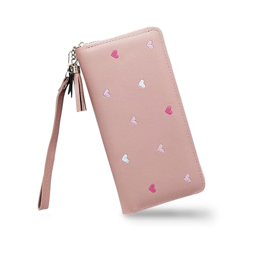 Women's Wallets, PU Leather Ladies Wallet Wristlet Wallets for Women with Detachable Handle, Multi Slots Travel Wallet Womens Wallet for Shopping, Dating, Travel (pink)