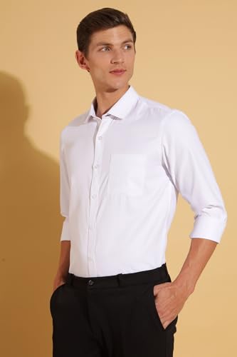 Image of Fyltr Men's Regular Fit Shirt - Dobby Self Design| Full Sleeve | Functional Patch Pocket | White Formal Shirts for Men