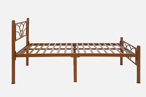Image of Zyra Metal Single Size Bed Without Storage | Wrought Iron Single Bed with Headboard & Footboard| Sturdy Powder Coated Platform Cot for Bedroom, Living Room, (Zyra Brown)