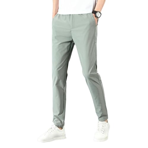 Men's Solid Color Elastic Waist Korean Style Slim Fit Tapered Trendy Casual Pants