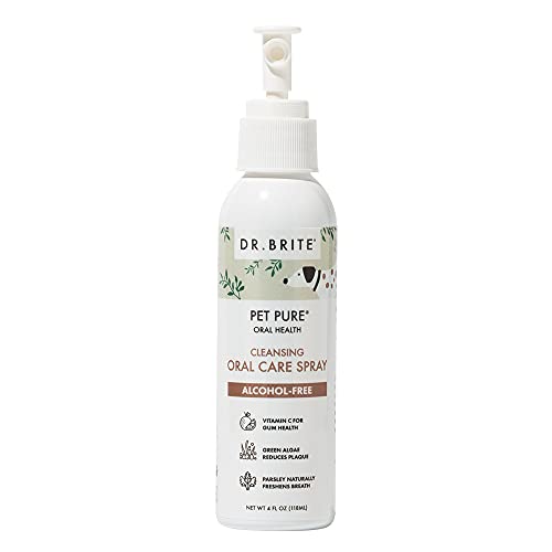 Dr. Brite Pet Pure Dental Care Spray, Breath Freshening Oral Spray for Cats and Dogs, Reduces Tartar & Plaque without Brushing, All-Nautural, Doctor Formulated, 4 oz