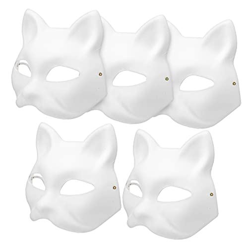 WRITWAA 5pcs Blank Cat Masks White Paper Masquerade Masks for Halloween Cosplay and Costume Parties Creative Hand-painted Accessories for Fashion Shows and Events