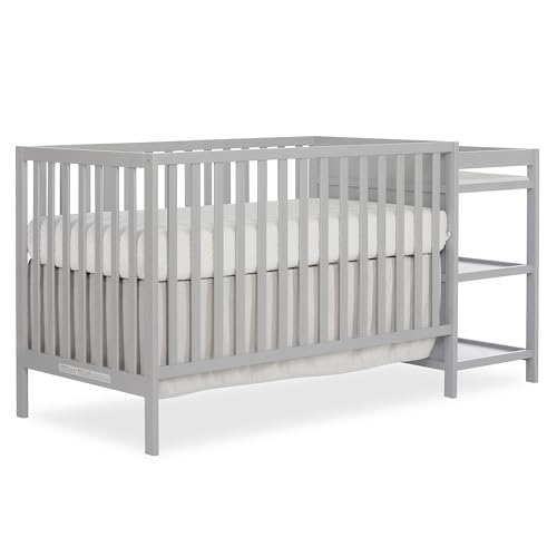 Image of Dream On Me Synergy 3-in-1 Convertible Full-Size Baby Crib & Changer, Pebble Grey, Open Storage, GreenGuard Gold & JPMA, Pinewood, Convert to Day & Toddler Bed, 4 Mattress Heights, 1″ Changing Pad,