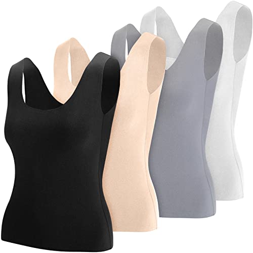 Image of Toulite 4 Pcs Thermal Tank Tops Women Underwear Tops Sleeveless Undershirt for Women Cotton Camisole Warm Base Layer