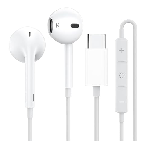 Image of Guguearth Original Type C Earphone with HD Mic Compatible with iOS Smartphones & iPads USB-C Wired Earbuds with Microphone for iPhone 15, 16 & 17 Series Thunder Eagle (White)