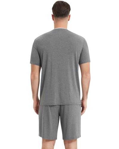 Image of NACHILA Pajamas Set for Men-Viscose Made from Bamboo, Short Sleeve Sleepwear Soft Pj with Shorts Cool Loungewear