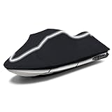 Upgraded Fade and Crack Resistant Trailerable Jet Ski Cover, Heavy-Duty Waterproof and UV Protection PWC Cover,Jetski Watercraft Cover with Reflective Strips Black Fits from 96'-102'(1 Seater)